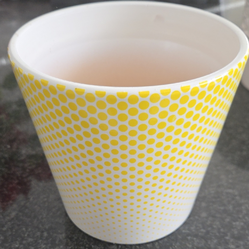 Yellow And Creme Polka Dot Planter
